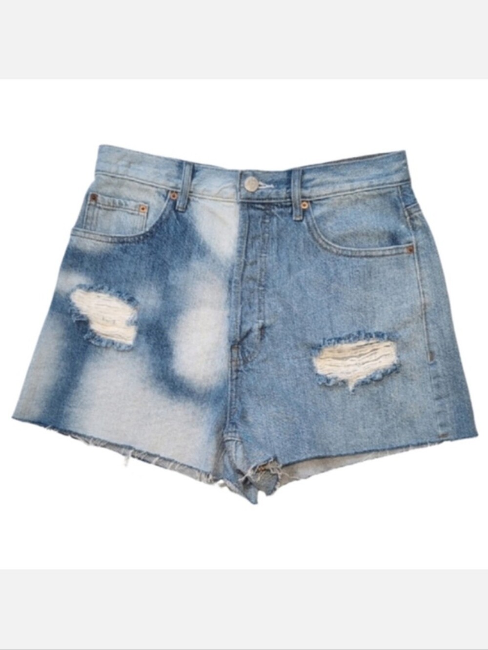 PacSun Ultra High Rise Vintage Denim Shorts Half Bleach Blue Distressed 27